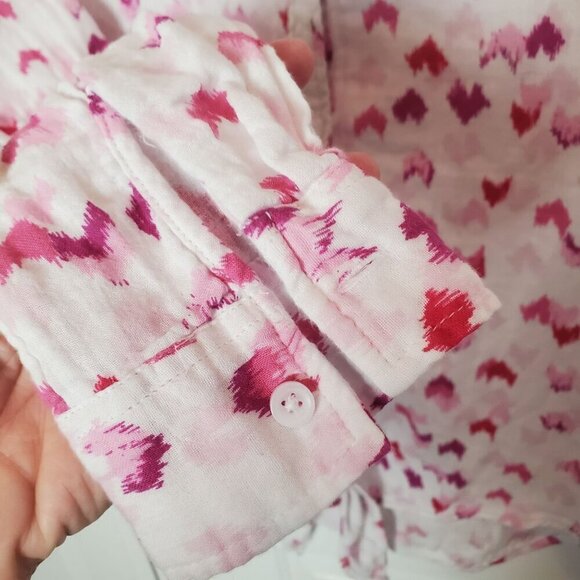 Beachlunchlounge Button Up Shirt Medium White Pink Double layer Cotton Gauze Tie - Picture 7 of 12